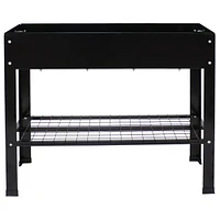 Galvanized Steel Raised Garden Bed – Set of 2 Elevated Planter Boxes Individual or Connected Use Features Lower Storage Shelf Black