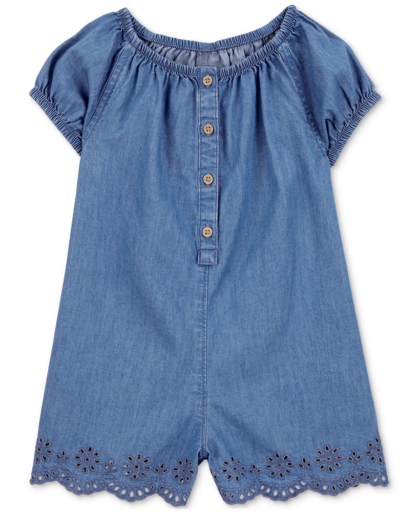 Carter's Toddler Girls Button-Front Cotton Chambray Romper