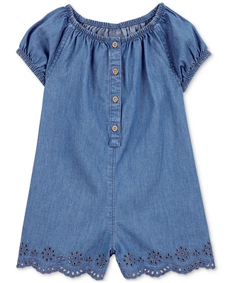 Carter's Toddler Girls Button-Front Cotton Chambray Romper