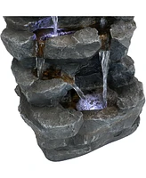 Sunnydaze Decor 24-Inch Grotto Falls Polyresin Outdoor Water Fountain with Led Lights