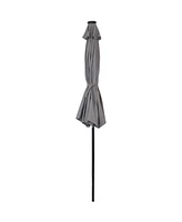 Sunnydaze Decor 9-Foot Patio Umbrella with Solar Led Lights and Push Button Tilt - Aluminum Pole and Polyester Canopy - Gray