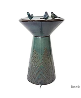 Sunnydaze Decor Gathering Birds 28.25-Inch Ceramic Water Fountain with Led Lights - Electric Submersible Pump with Adjustable Flow