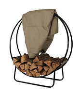 Sunnydaze Decor Outdoor Firewood Log Rack Hoop and Cover Set - Powder-Coated Steel Round Firewood Rack and Pvc Cover - Khaki - 40-Inch