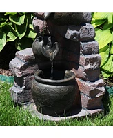 Sunnydaze Decor Crumbling Bricks and Pots 27-Inch Solar Fountain with Led Lights and Battery-Powered Backup - Submersible Pump