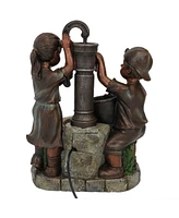 Sunnydaze Decor 24-Inch Jack and Jill at Farmhouse Pump Outdoor Water Fountain - Electric Submersible Pump with Adjustable Flow