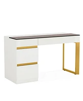 Tribesigns Vanity Desk with Glass Top, 4 Drawers Makeup Vanity Table, Modern Makeup Dresser Desk, White Gold Vanities with Visual Drawer for Bedroom