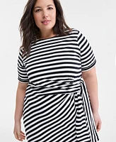 On 34th Trendy Plus Knit Ditsy Stripe Wrap Dress, Exclusively at Macy's