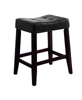 Slickblue Set of 2 Wooden Saddle Seat Stools with Button Tufts – Elegant Counter Height Seating