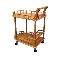 Slickblue 2-Tier Wooden Wine Table with Casters and Turned Legs for Easy Mobility and Stylish Storage