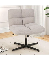 Gouun Office Armless Chair Cross Legged with Imitation Lamb Fleece and Adjustable Height