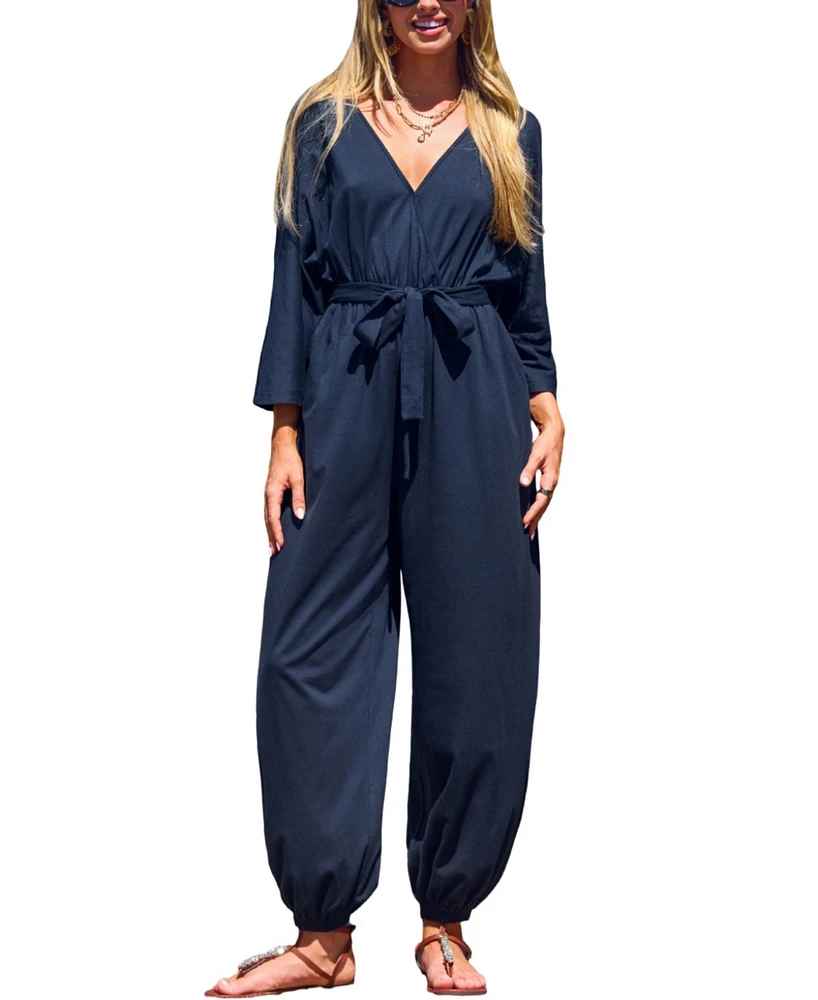 Cupshe Women's Navy Jersey Tapered Leg Jumpsuit