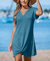 Cupshe Women's Waffle Knit Short Sleeve Hem Twist Mini Cover-Up