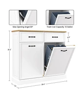 gaomon Tilt Out Trash Cabinet with Natural Rattan, Hidden Trash Can Cabinet 10 Gallon Trash Holder