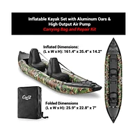 SereneLife 2-Person Inflatable Kayak Set, With Aluminum Oars & Pump, Camo Design