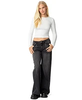 Edikted Women's Grommet Low Rise Baggy Jeans