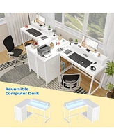 gaomon L Shaped Desk with Power Outlets & Led Lights