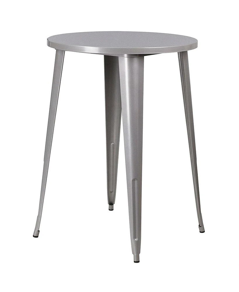 Slickblue Round Metal Cafe Patio Table for Outdoor Bar and Dining Spaces