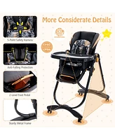 Gouun Folding Baby Dining High Chair with Adjustable Height and Recline