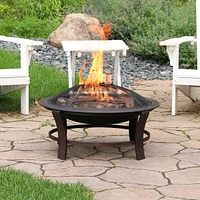 29-Inch Elevated Wood-Burning Fire Pit Bowl with Stand - Includes Spark Screen, Wood Grate, and Poker