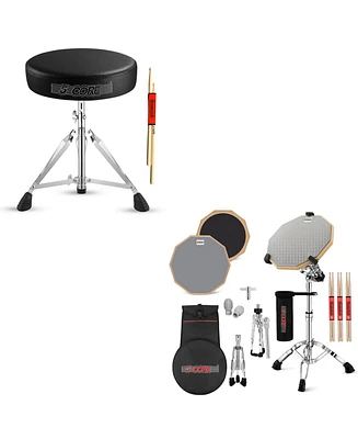 5 Core Drum Throne Adjustable Guitar Stool Padded Seat + Drum Practice Pad Snare Drumming Stand