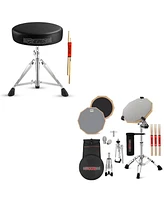 5 Core Drum Throne Adjustable Guitar Stool Padded Seat + Drum Practice Pad Snare Drumming Stand