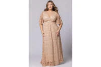 Kiyonna Plus Luminous Sequin Lace Evening Gown with Pockets