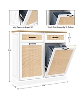 gaomon Tilt Out Trash Cabinet with Natural Rattan, Hidden Trash Can Cabinet 10 Gallon Trash Holder