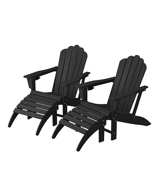 WestinTrends 4-Piece Outdoor Patio Hdpe Adirondack Chairs With Ottomans and Cup Holder Set