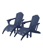 WestinTrends 4-Piece Outdoor Patio Hdpe Adirondack Chairs With Ottomans and Cup Holder Set