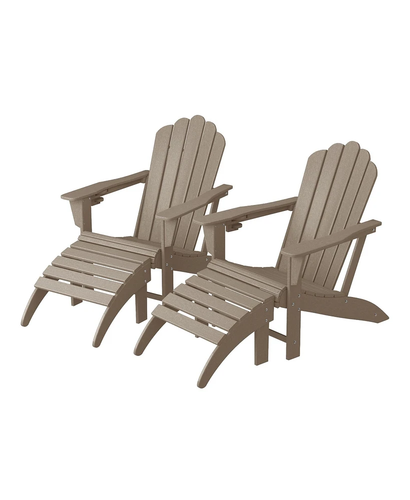 WestinTrends 4-Piece Outdoor Patio Hdpe Adirondack Chairs With Ottomans and Cup Holder Set