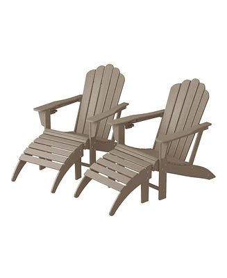 WestinTrends 4-Piece Outdoor Patio Hdpe Adirondack Chairs With Ottomans and Cup Holder Set