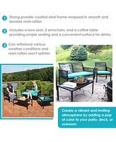 Coachford 4-Piece Patio Conversation Furniture Set - 1 Loveseat, 2 Chairs and Coffee Table Thick Red Cushions