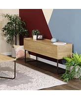 54.75-Inch Wide Industrial Console Table with Pull-Down Front Panel and 2 Inner Compartments - Brown