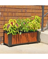 Sunnydaze Decor Slatted Rectangular Wood Planter Box with Powder-Coated Steel Frame - 24" Acacia Wood Planter with Removable Liner