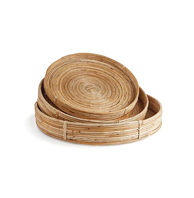 Cane Rattan Round Tray, Set Of 3