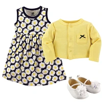 Hudson Baby Girls Cotton Dress, Cardigan and Shoe 3pc Set, Ice Cream, 3-6 Months