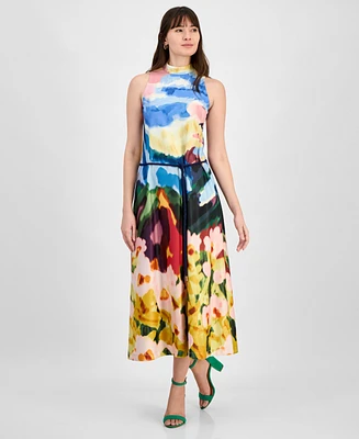 Anne Klein Women's Rope-Belt Watercolor-Print Dress