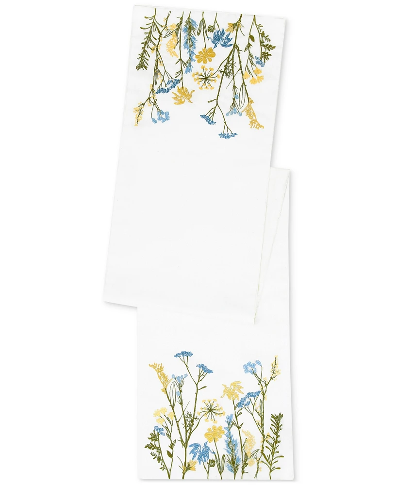 Lenox Wildflowers Border Embroidered Runner, 14" x 90"