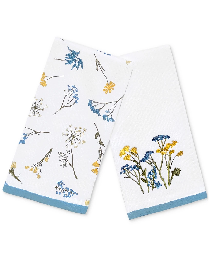 Lenox Wildflowers Printed & Embroidered Kitchen Towels, Set of 2