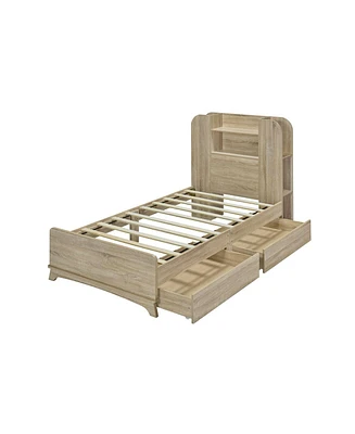 Boyel Living Twin Size Storage Platform Bed Frame with with Two Drawers and Light Strip Design in Headboard