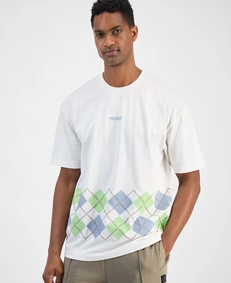 Hugo Boss Men's Dulapo Oversized Short Sleeve Crewneck Argyle T-Shirt