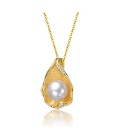 Genevive Sterling Silver 14K Gold Plated with Freshwater Pearl Mollusk Pendant Necklace