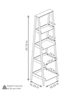 Indoor 4-Tier Leaning Ladder Shelf Bookcase - Acacia Wood - For Office, Living Room, or Bedroom - 59.75" H