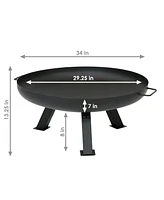 Sunnydaze Decor 29.25-Inch Round Rustic Steel Fire Pit Bowl - Heat-Resistant Paint Finish - Includes Protective Cover - Black