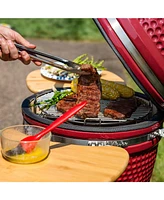 18" Kamado Charcoal Grill with Smoker Combo - Outdoor Ceramic Bbq Grill with Side Tables and Wheels - Black