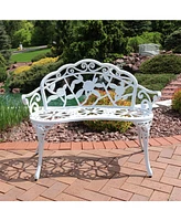 Sunnydaze Decor 2-Person Classic Rose Cast Aluminum White Outdoor Garden Bench