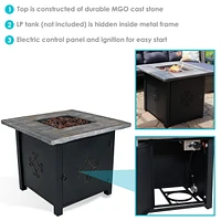 30-Inch Square Cast Stone Propane Gas Fire Pit Table with Lava Rocks - Includes Weather-Resistant Cover