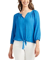 Bcx Juniors' Tie-Hem 3/4-Sleeve Crinkle-Texture Blouse