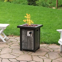 25-Inch H Square Cast Stone Propane Gas Fire Pit Table with Weathered Wood Look - Includes Weather-Resistant Cover