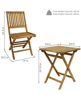 Sunnydaze Decor Nantasket Solid Teak Outdoor Folding Bistro Set with 2 Chairs and 1 Table - Light Wood Stain Finish